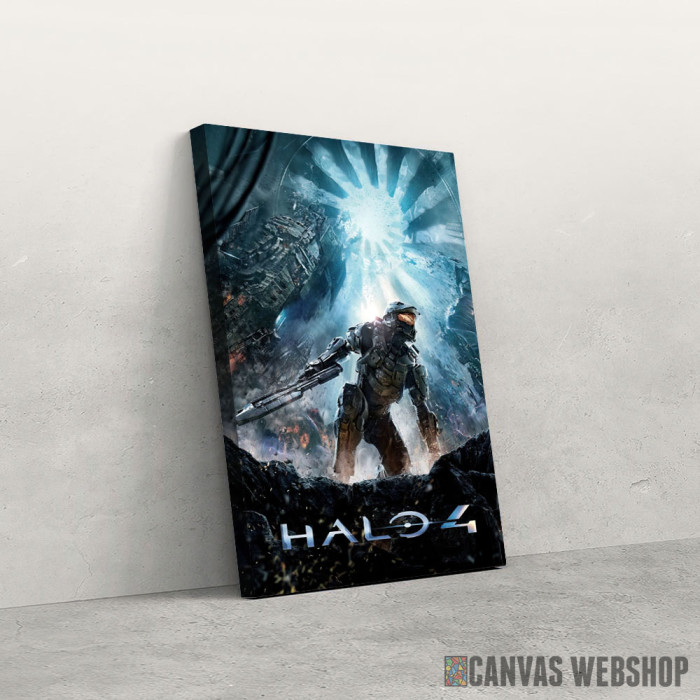 Poster Mural Moderne Halo-4 - Impression Sur Toile 30x45 Cm, Cadre En Pin - Décoration Chambre Et Salon